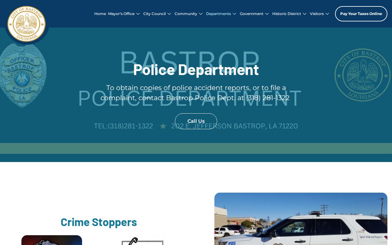 Official Bastrop Police Department contact page